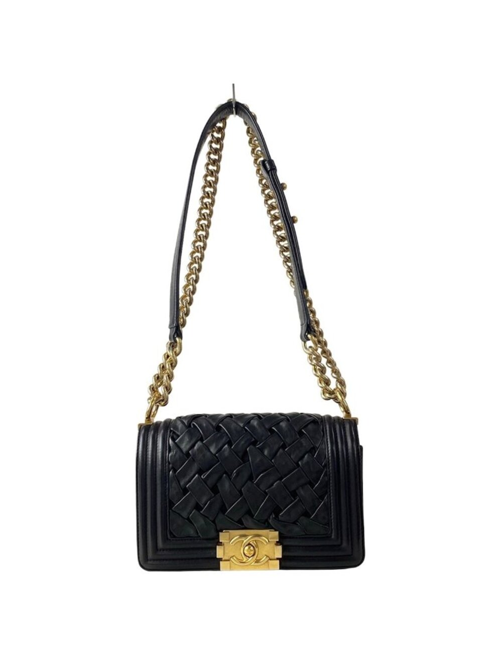 Chanel Shoulder Bag Boy Black Vintage Gold Chain Braided Lambskin